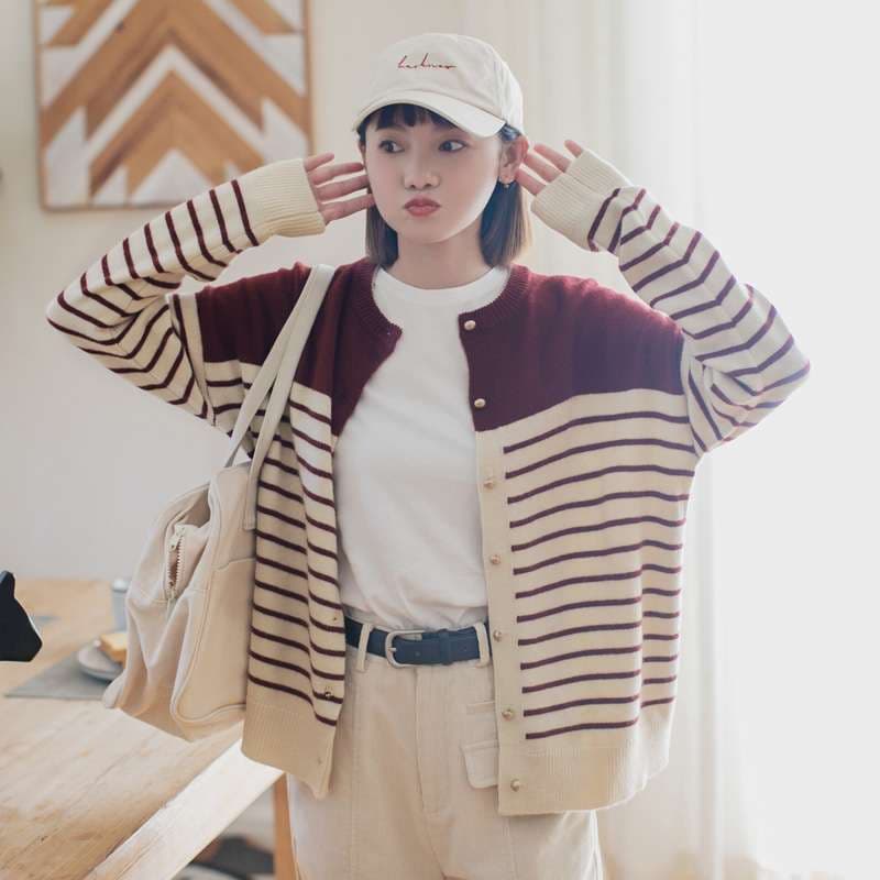 マリンテイスト ボーダー柄カーディガン ボーダー服