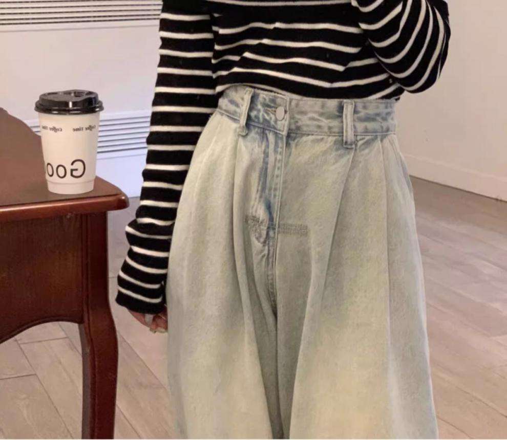 オフショルダーニットボーダーセーター ボーダー服
