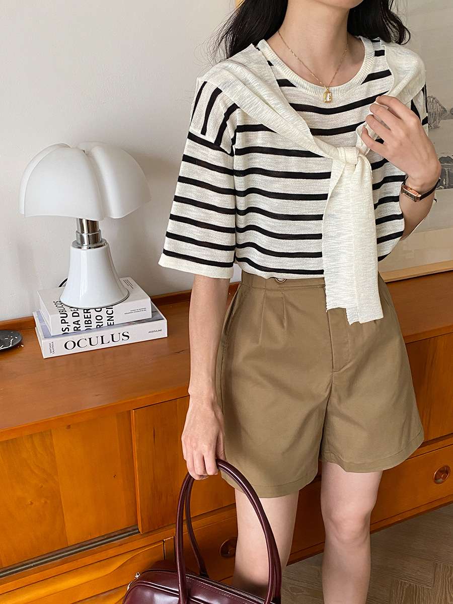 デザインリボン付きボーダーニット ボーダー服
