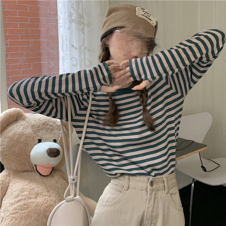 ボーダー服 大人女子のボーダー長袖ベースシャツ