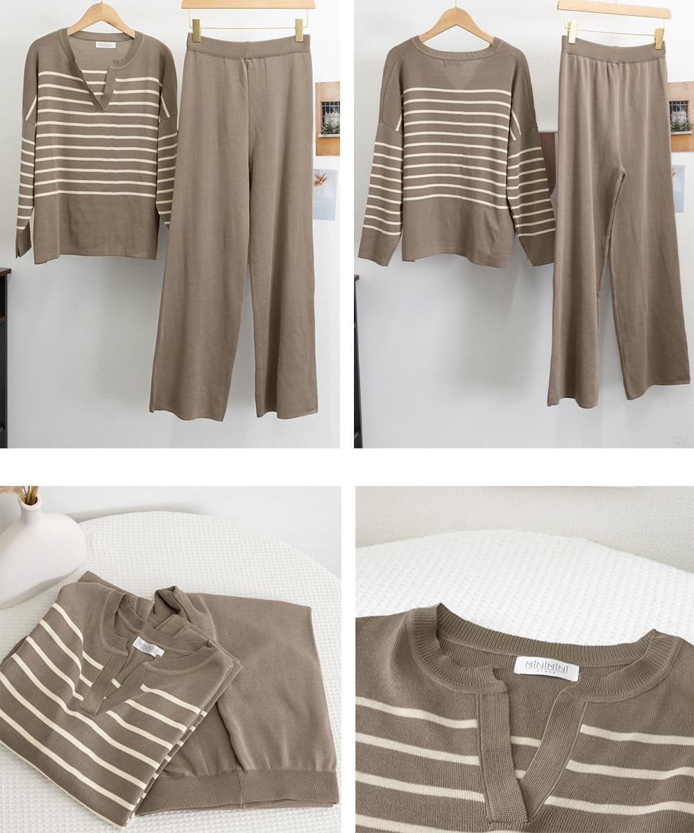 ボーダー服 ボーダーニットセットアップ上下セット