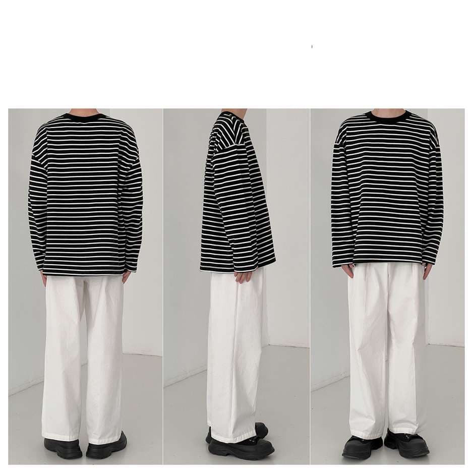 オーバーサイズ ボーダー ロングスリーブ トップス ボーダー服
