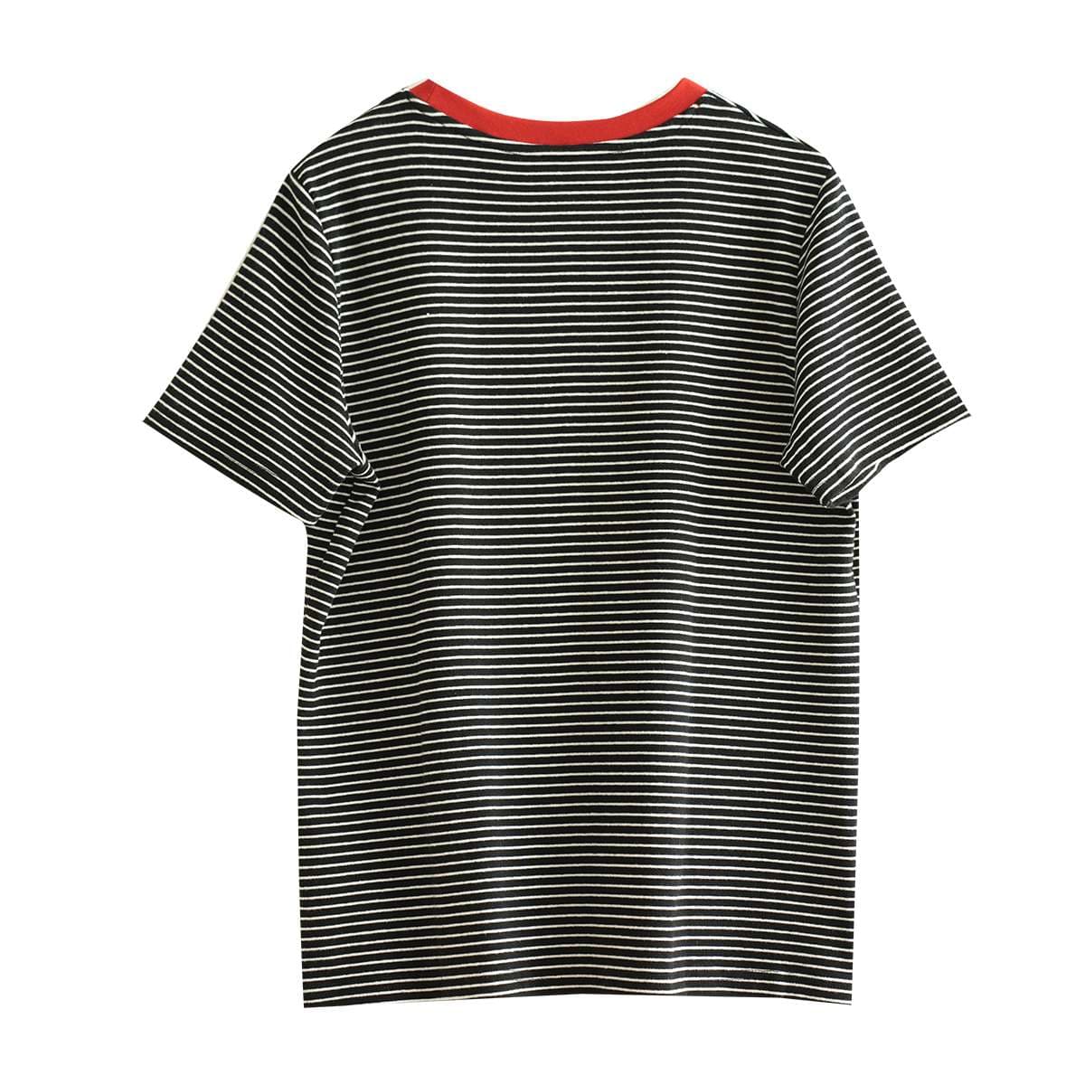 コントラスト襟 ボーダー柄 半袖Tシャツ ボーダー服