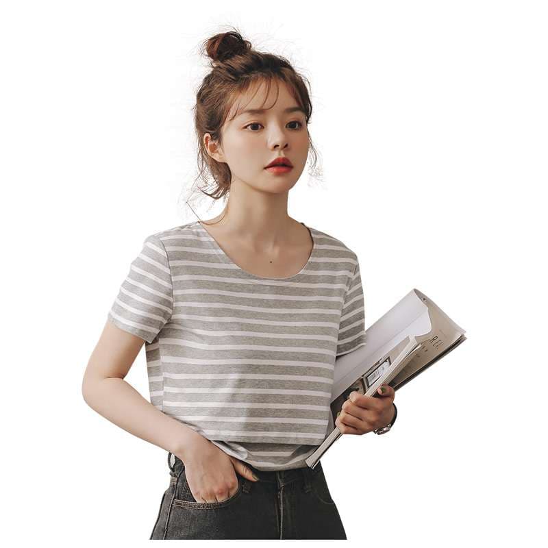 シンプル爽やか ゆるタイトボーダーTシャツ ボーダー服