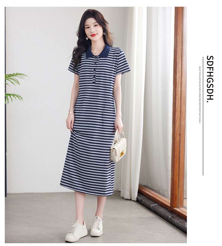 清涼感あふれる襟付きボーダーワンピース ボーダー服