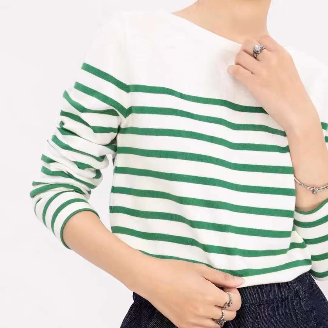 ボーダー柄カジュアル長袖ニット ボーダー服