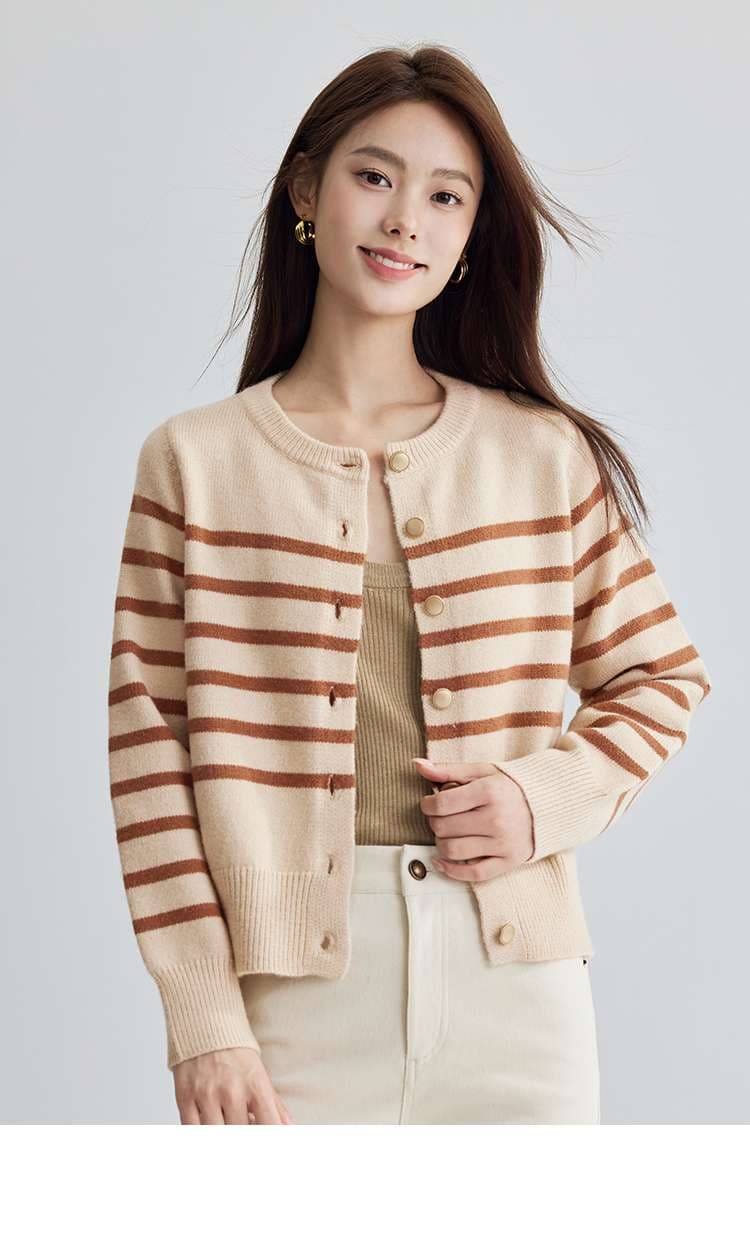 やわらかボーダー柄ニットカーディガン ボーダー服