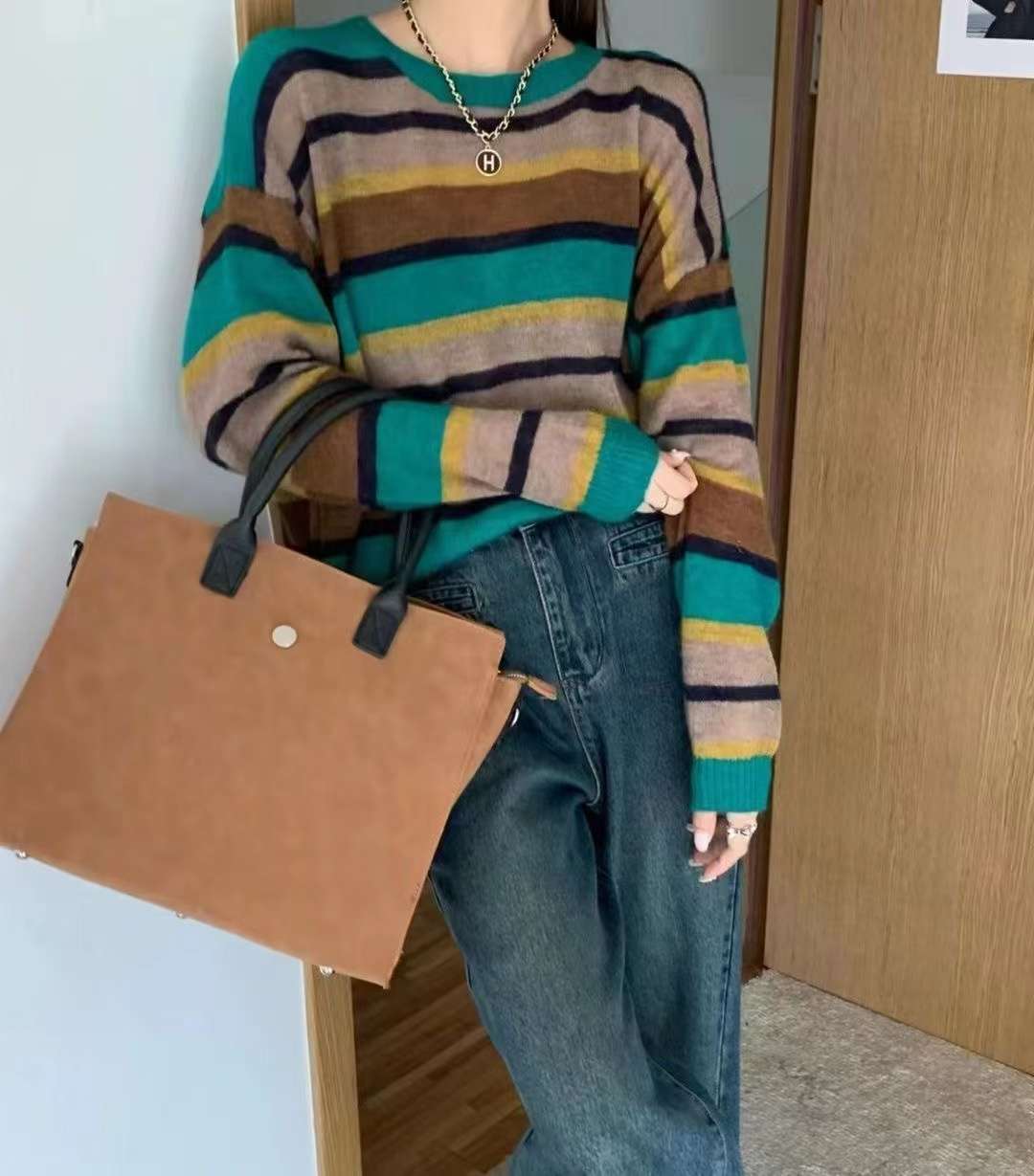 マルチボーダー柄オーバーサイズニット ボーダー服