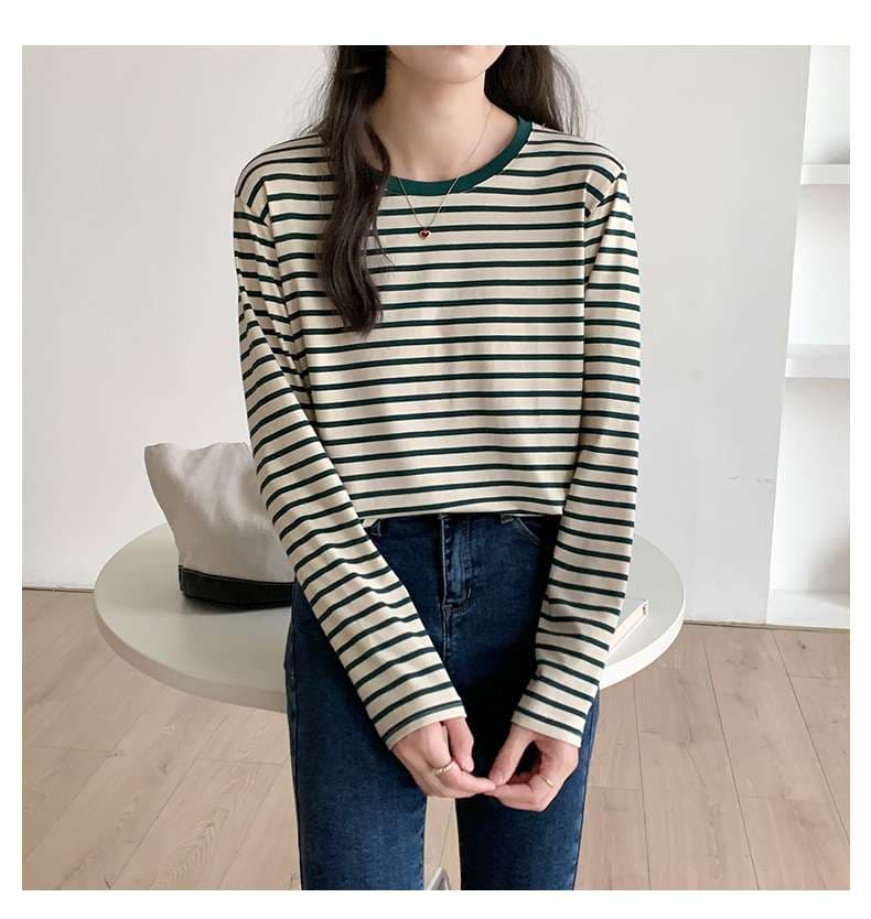 シンプルボーダーカットソー長袖Tシャツ ボーダー服