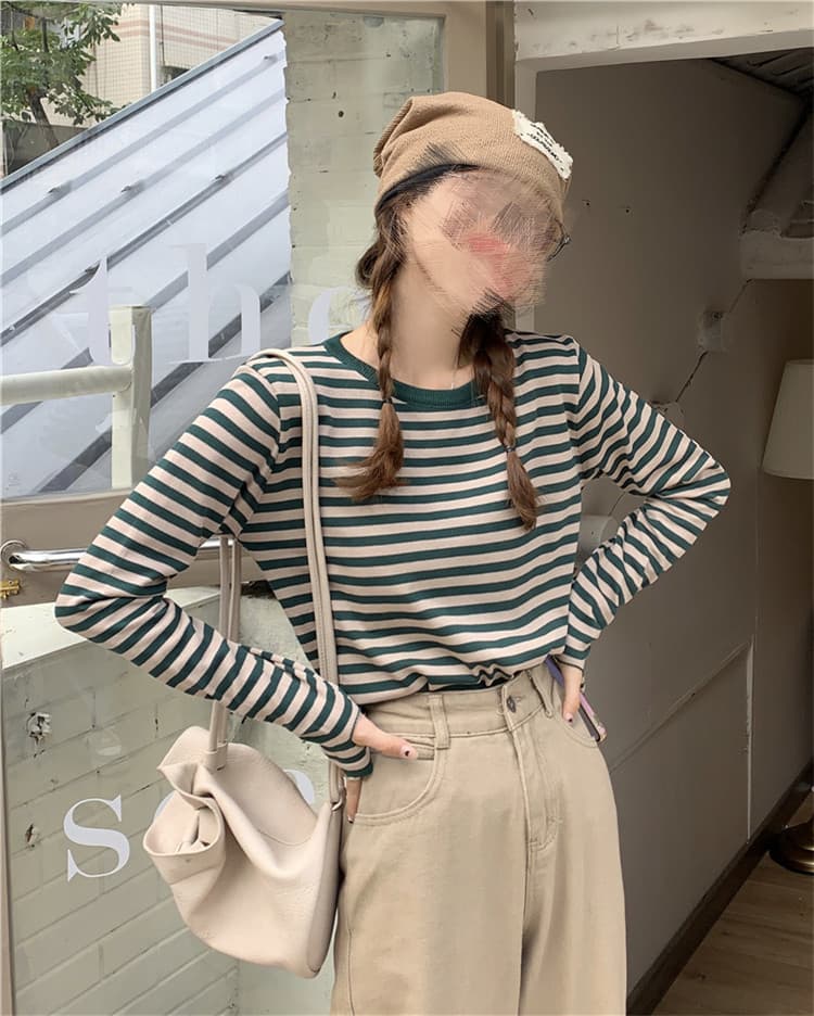 ボーダー服 大人女子のボーダー長袖ベースシャツ