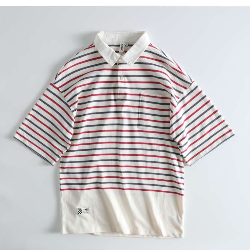 マルチボーダー柄コットンポロシャツ ボーダー服