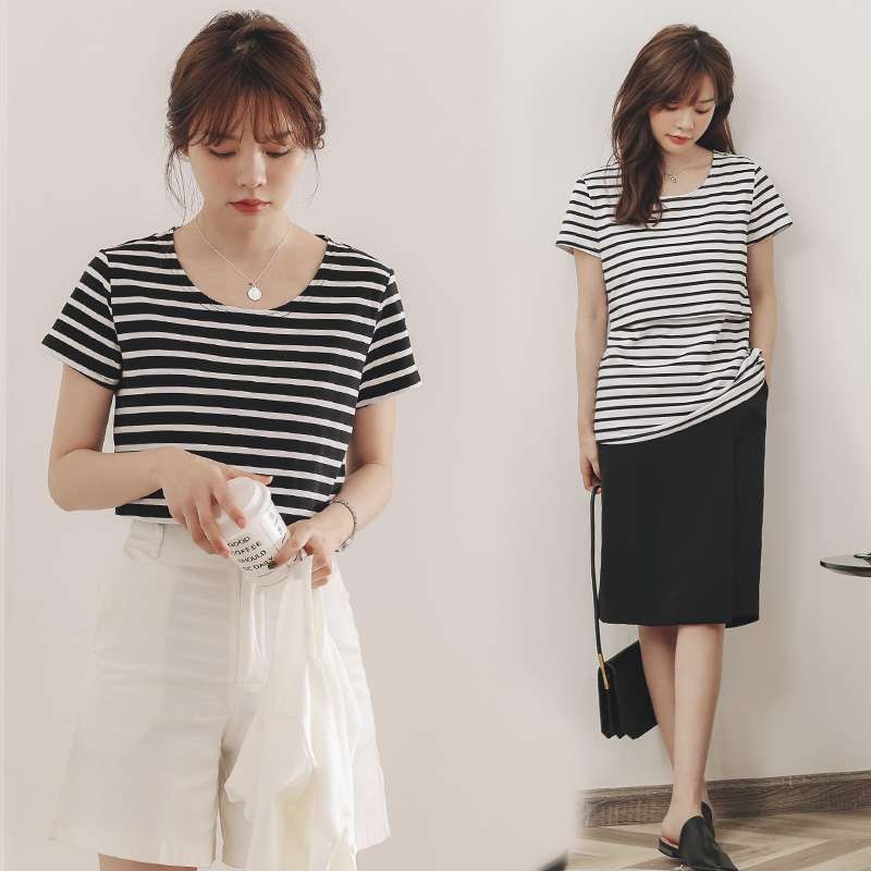 シンプル爽やか ゆるタイトボーダーTシャツ ボーダー服