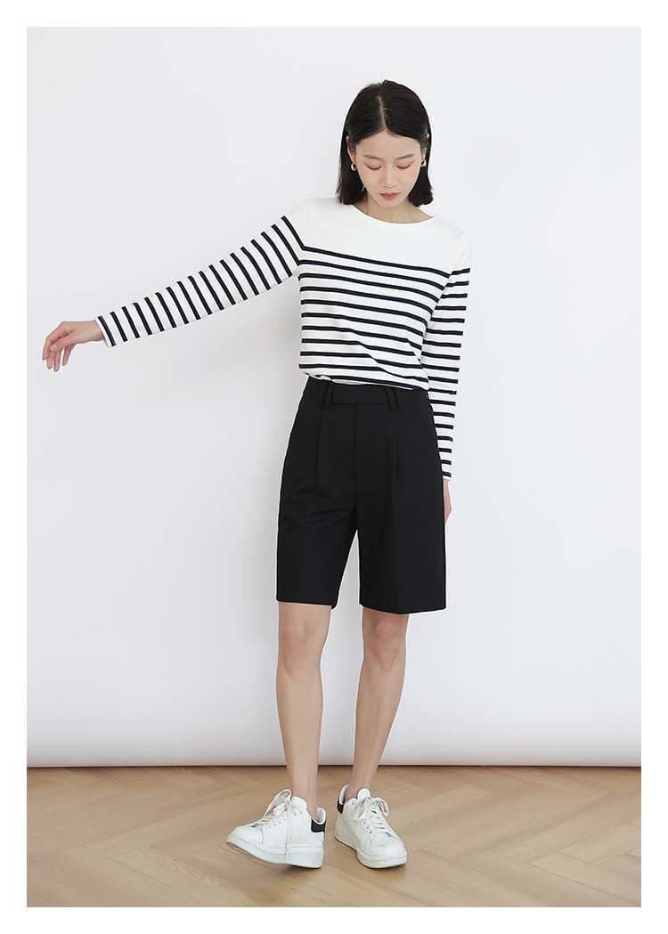 シンプルボーダーニット長袖プルオーバー ボーダー服
