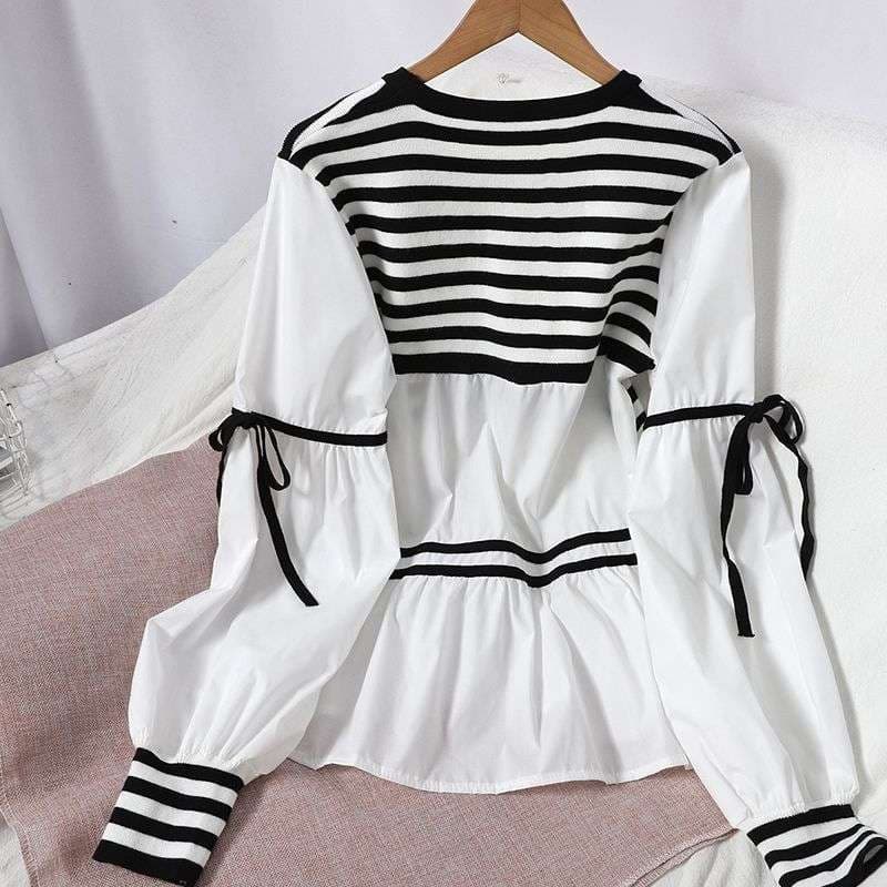 フリルデザインボーダーブラウス ボーダー服