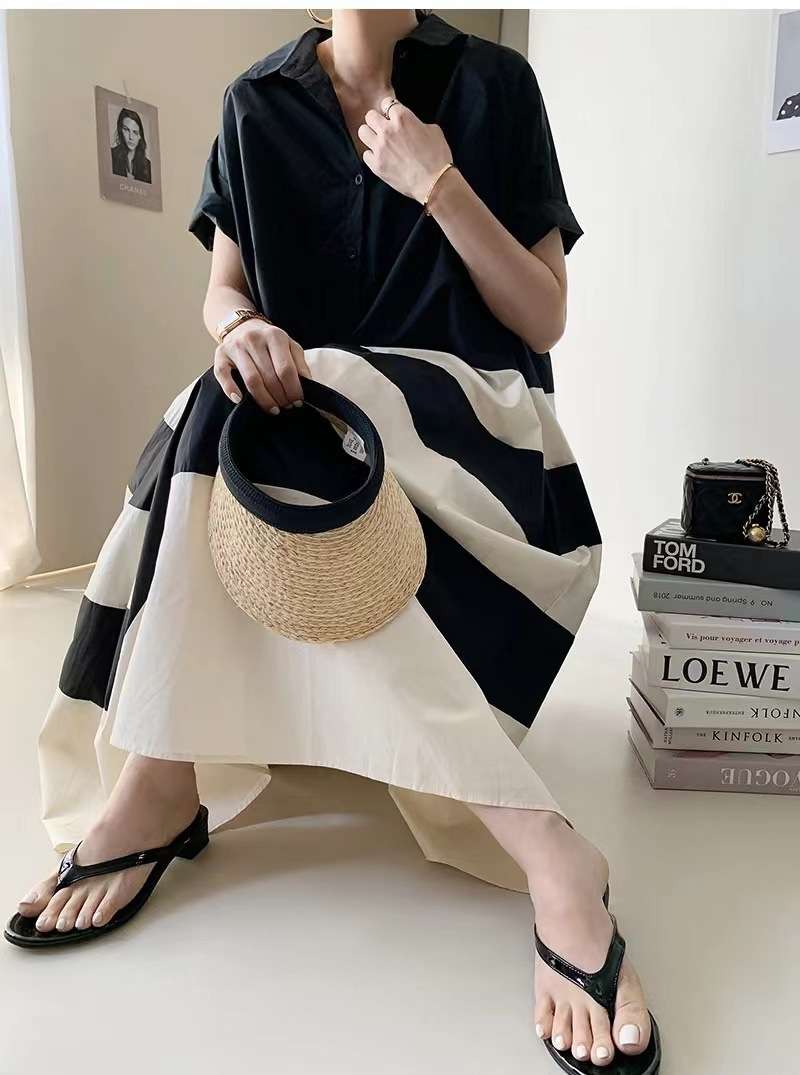 切り替えボーダーシャツワンピース ボーダー服