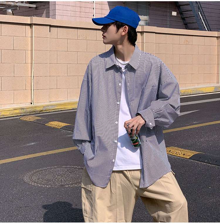 ゆったりストライプオーバーシャツ ボーダー服