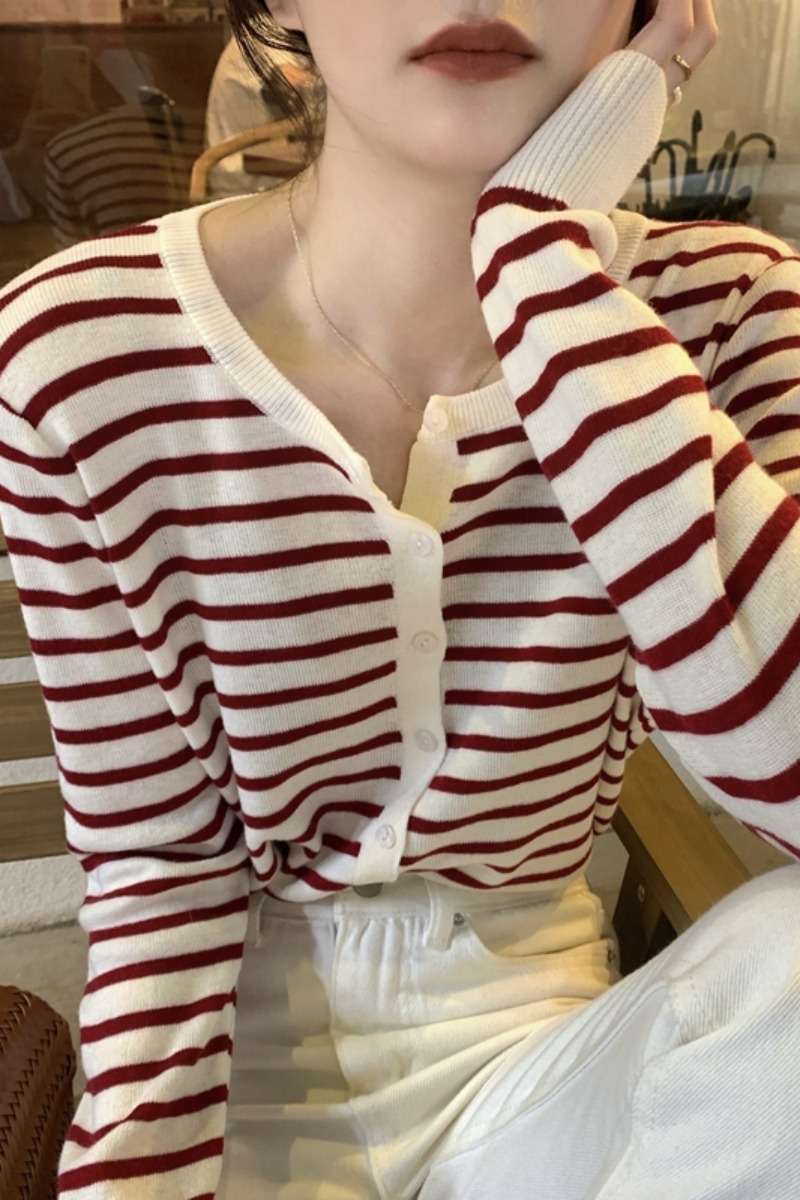 やわらか素材ボーダーカーディガン ボーダー服