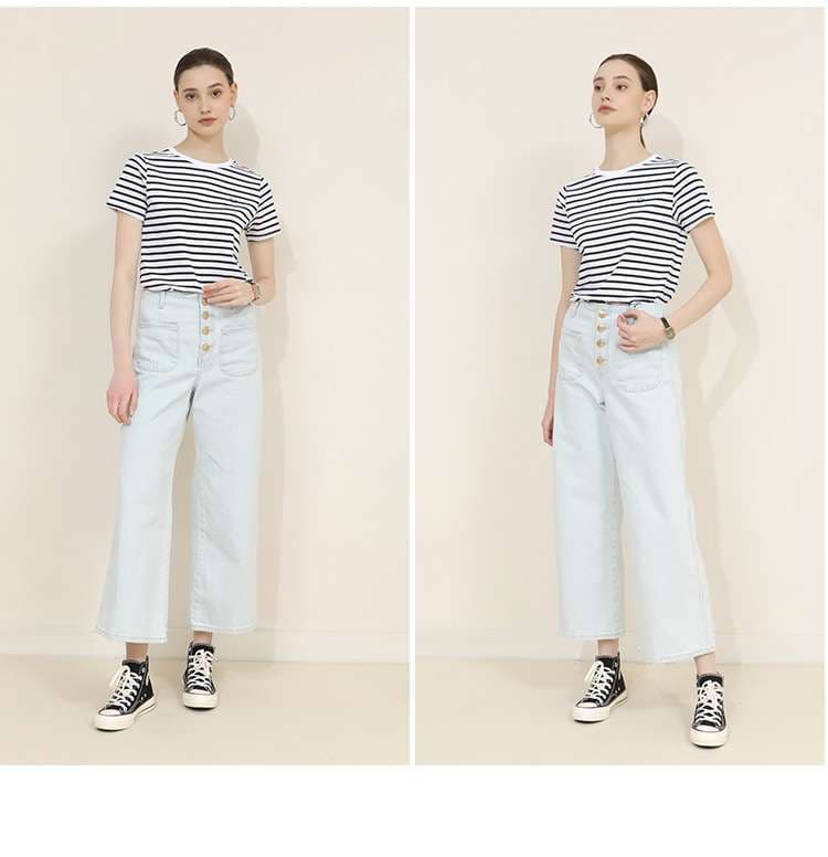クラシックボーダーデザイン半袖Tシャツ ボーダー服