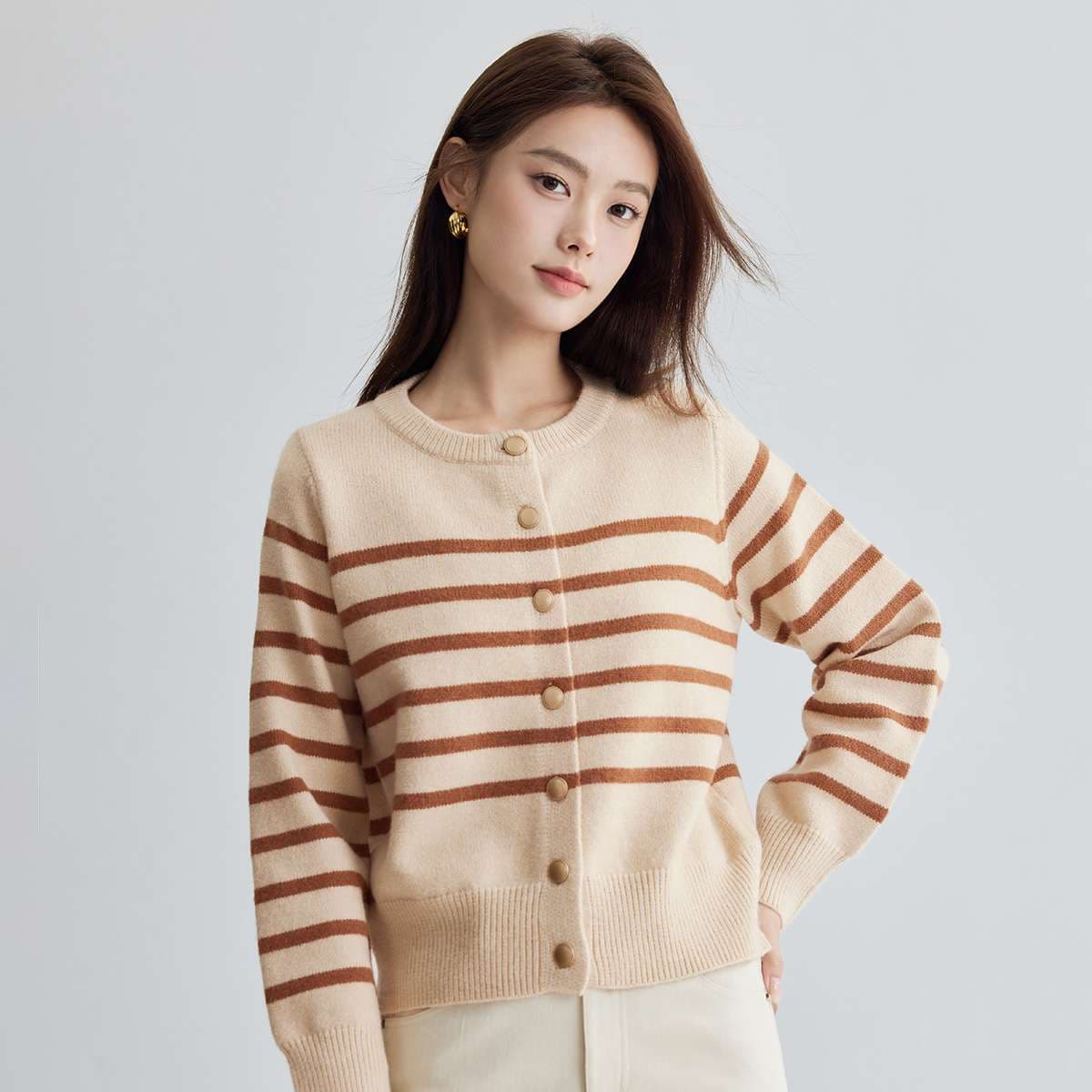やわらかボーダー柄ニットカーディガン ボーダー服