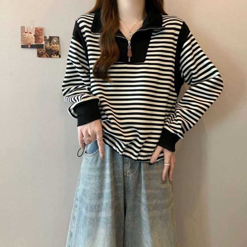 ハーフジップボーダーニットプルオーバー ボーダー服