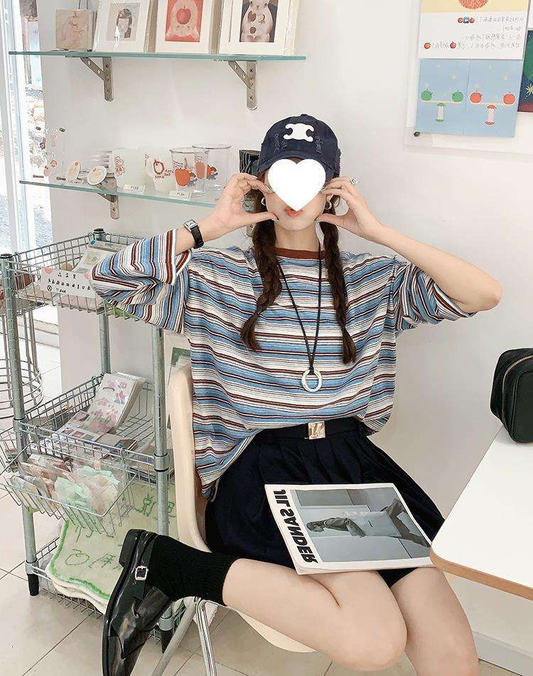ゆったりシルエット ボーダーロンT ボーダー服