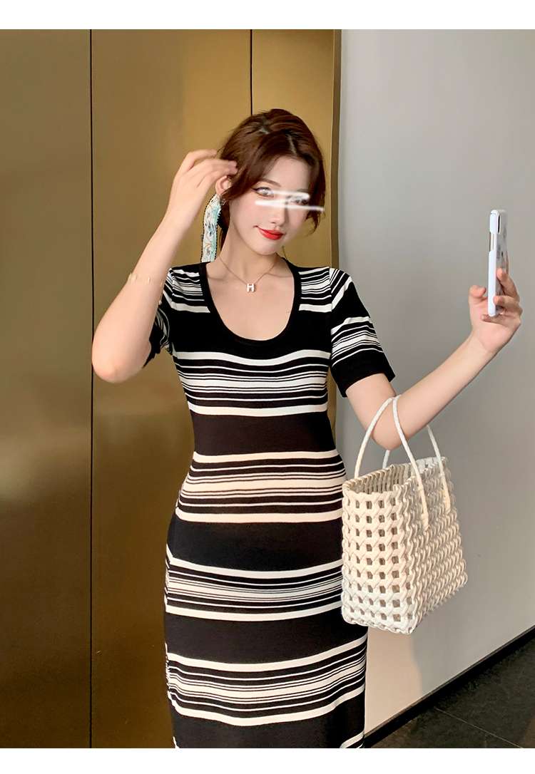大人シックなマリンストライプロングワンピース ボーダー服