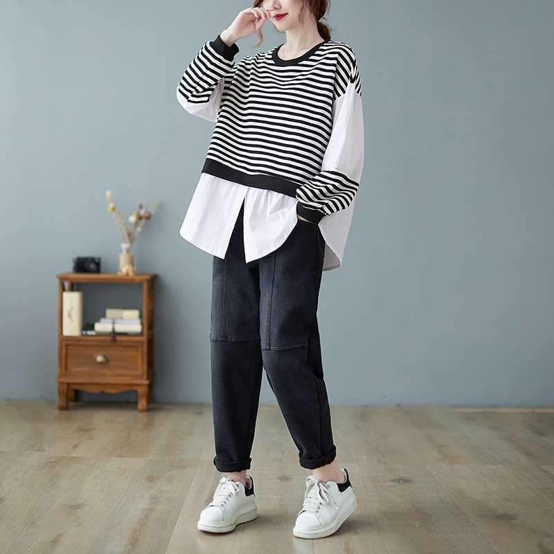 ゆったりボーダーレイヤードシャツ ボーダー服