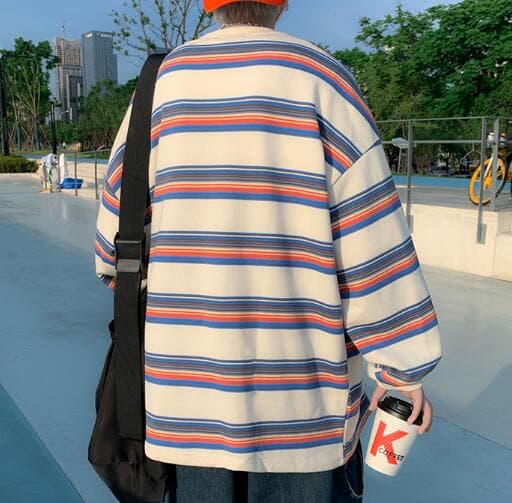 ボーダー服 Tシャツ 秋冬メンズ長袖ボーダーティーシャツゆったりオーバーサイズ