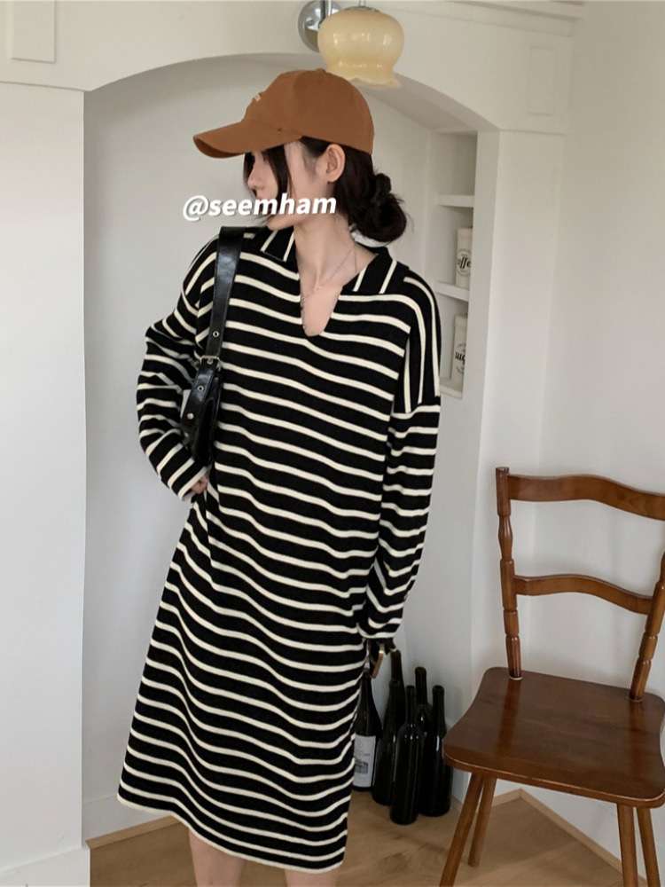 オーバーサイズVネックボーダーワンピース ボーダー服