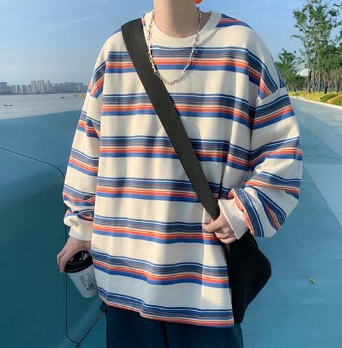 ボーダー服 Tシャツ 秋冬メンズ長袖ボーダーティーシャツゆったりオーバーサイズ