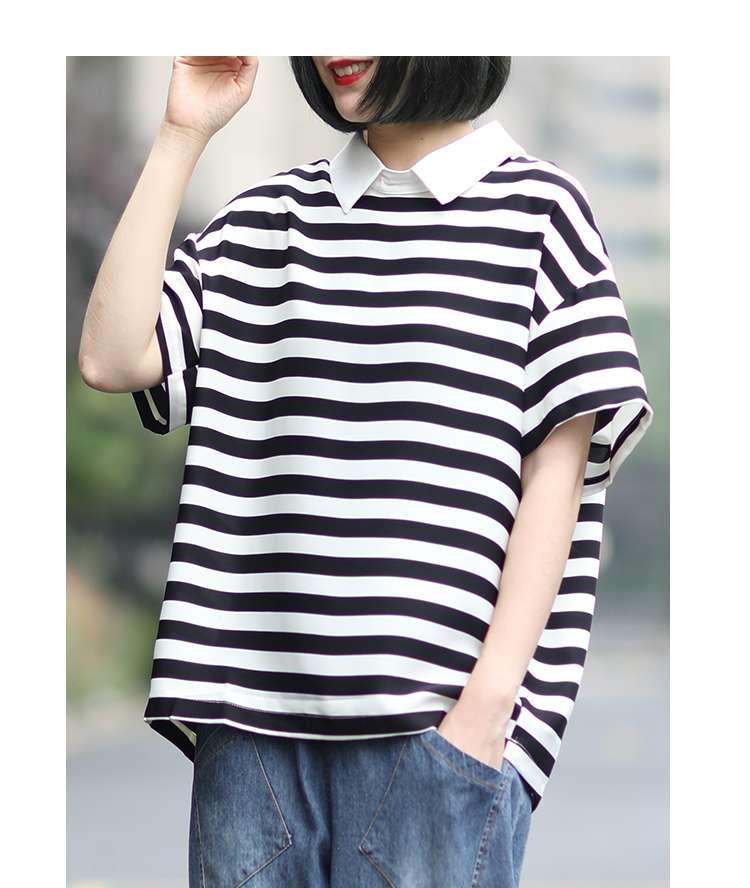 オーバーサイズポロカラーボーダートップス ボーダー服
