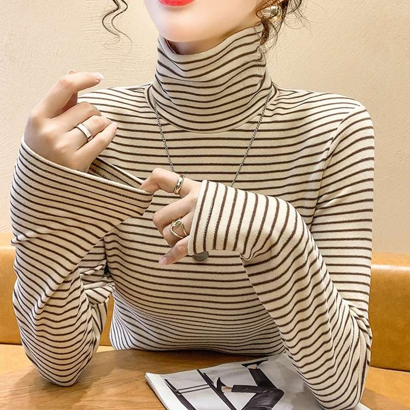 ボーダー柄タートルネック長袖インナー ボーダー服
