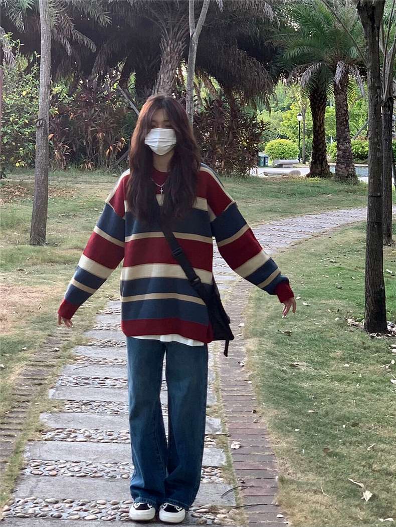 ゆったりオーバーサイズボーダーニット ボーダー服