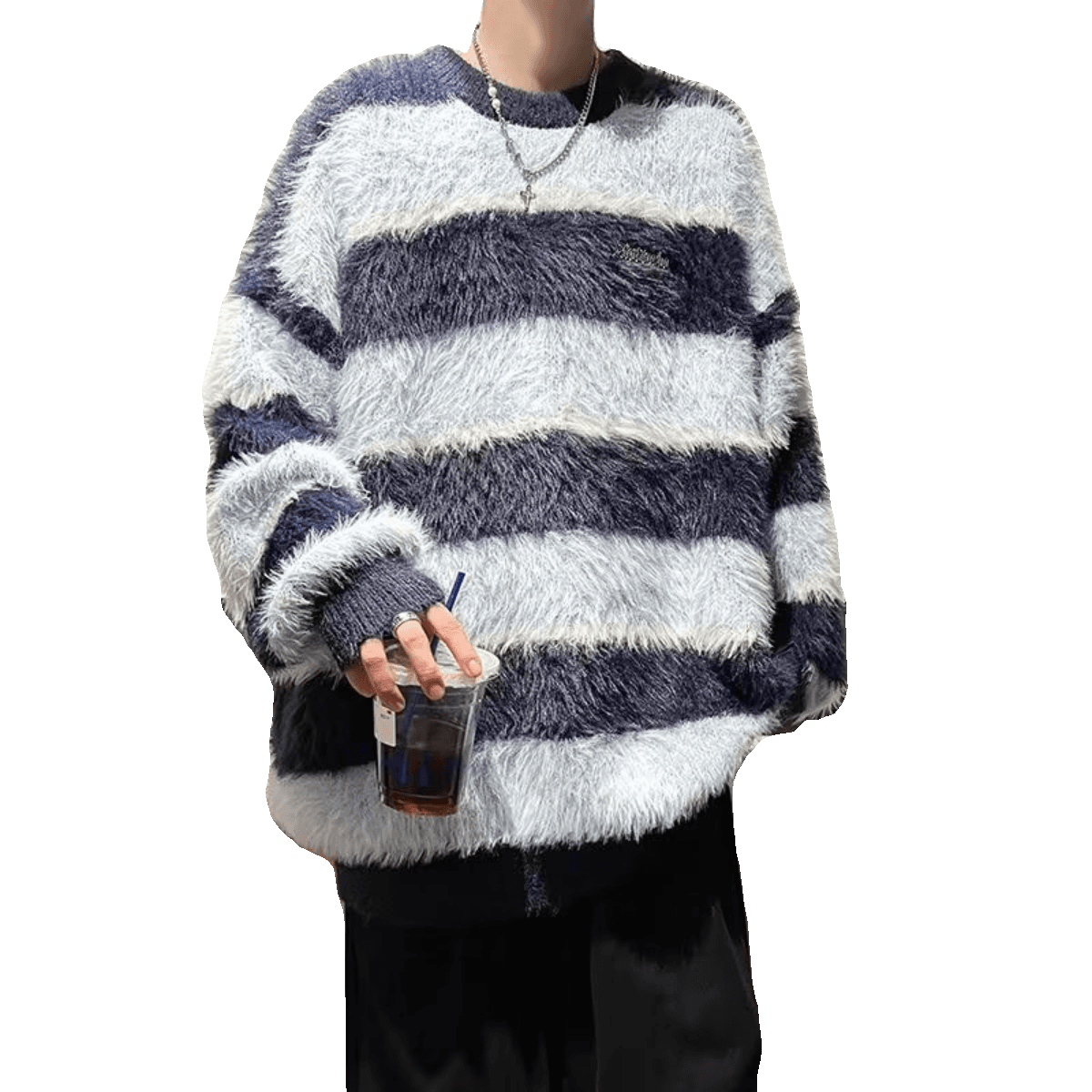 ふわふわボーダーオーバーサイズニット ボーダー服