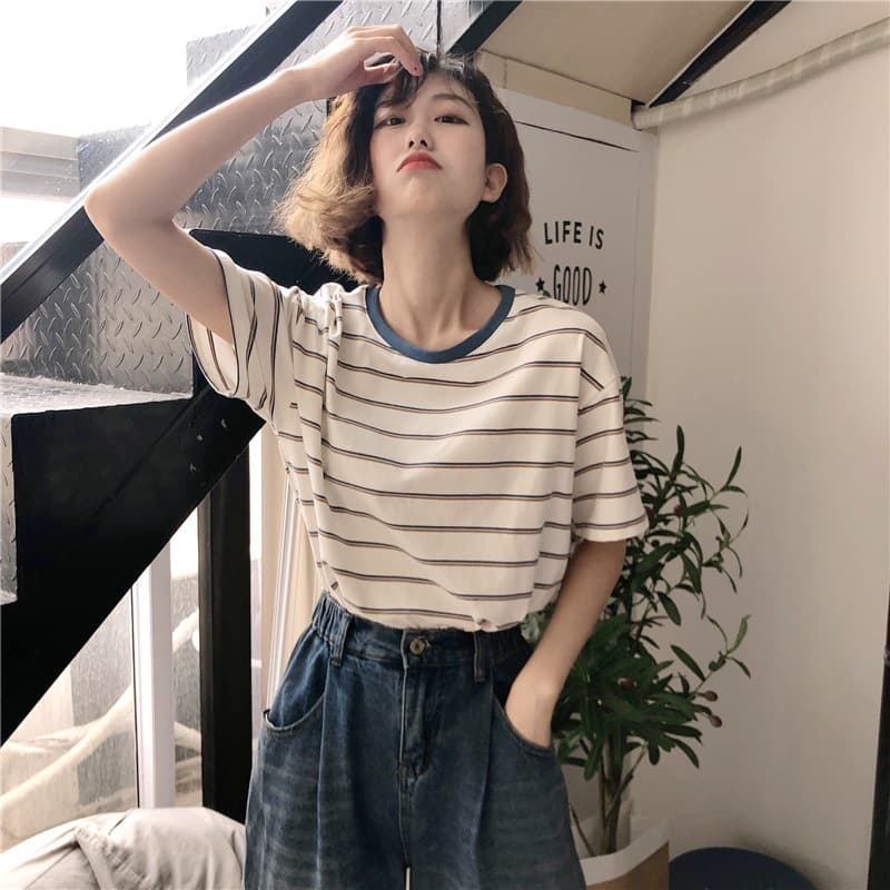 ボーダー服 爽やか配色リンガーボーダーＴシャツ