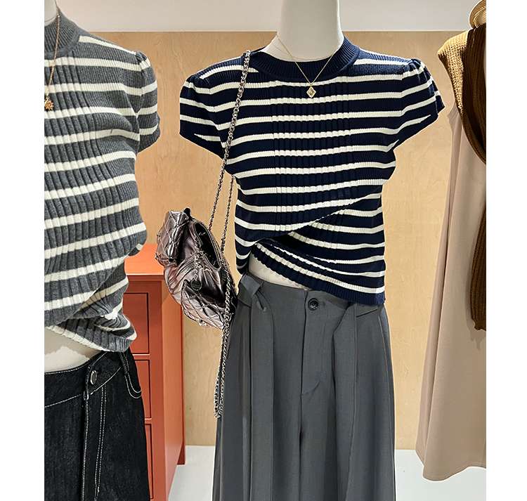ーダー半袖ニットトップス　Tシャツ・ロンT ボーダー服