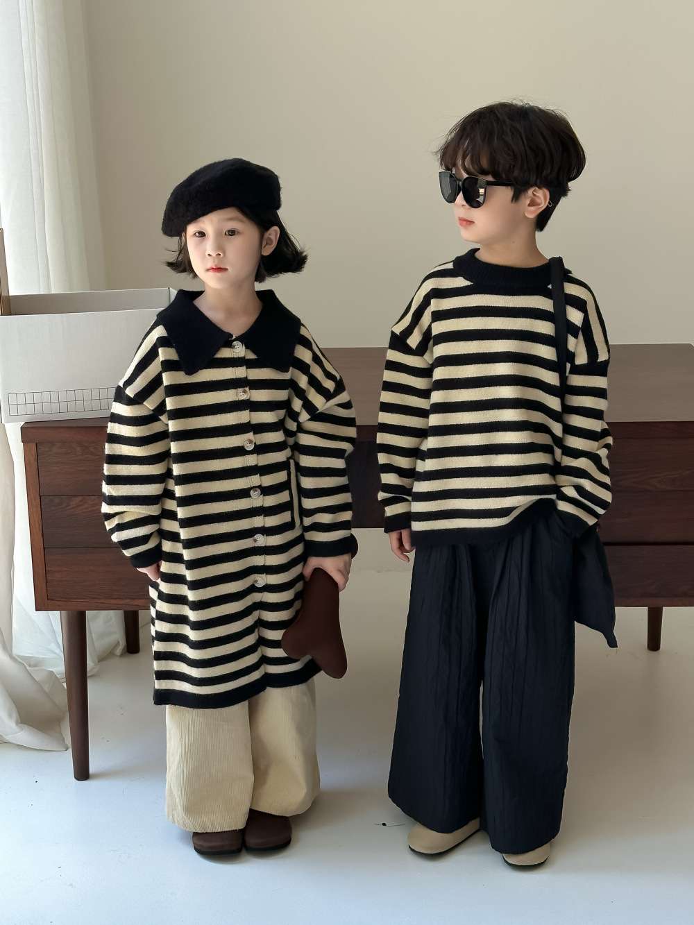 モダンストライプのニットウェアセット ボーダー服