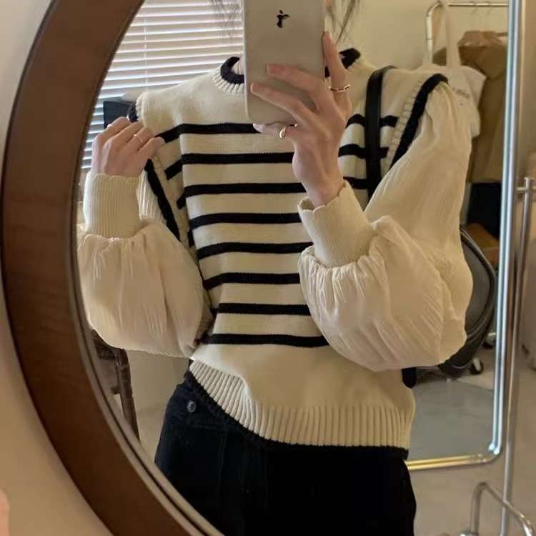 パフスリーブボーダーニット ボーダー服