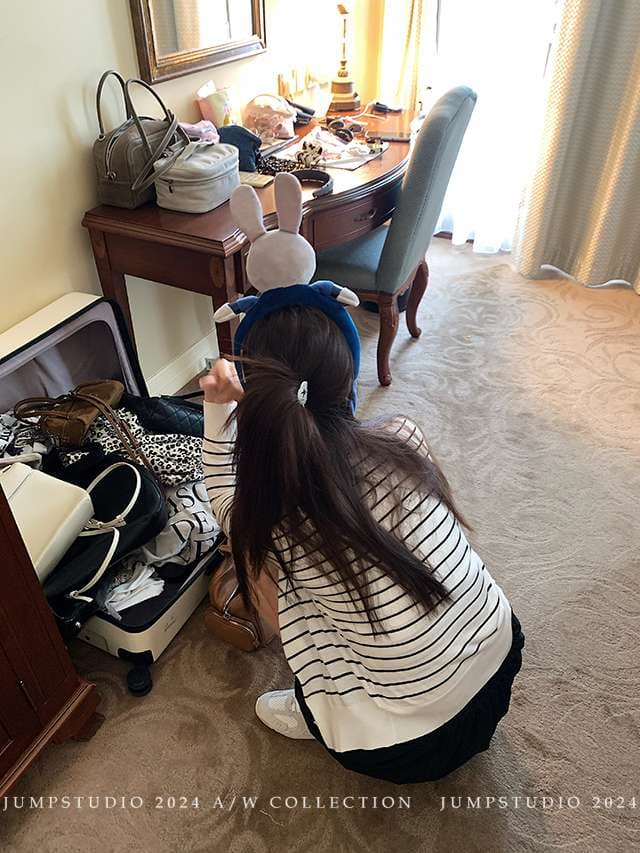 細ボーダーゆったりリブニット ボーダー服