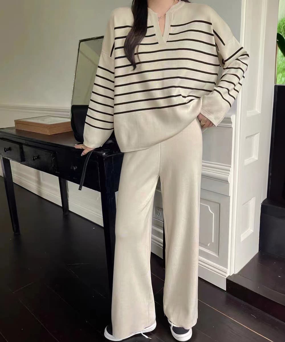 ボーダー服 ボーダーニットセットアップ上下セット