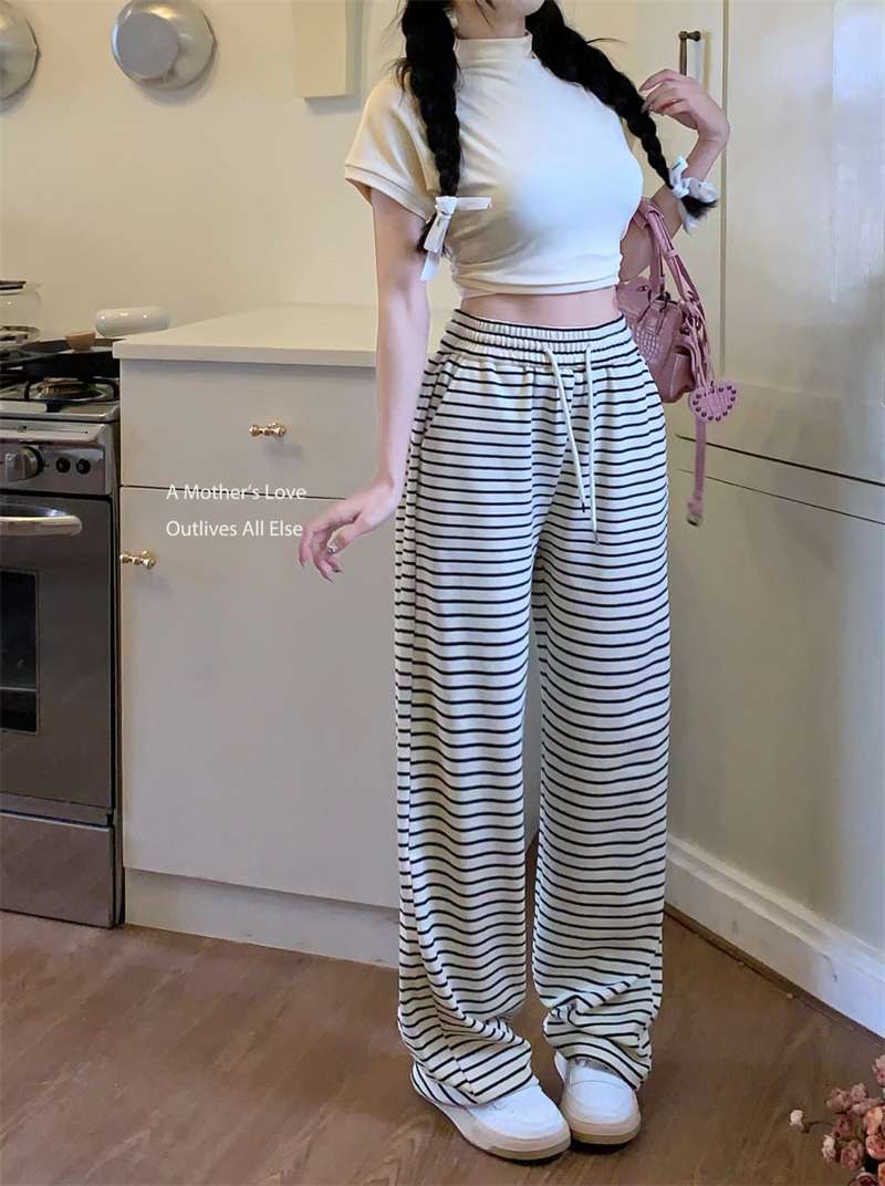 ゆったりストライプワイドパンツ ボーダー服