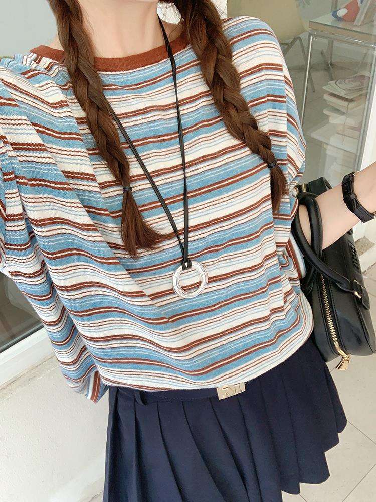 ゆったりシルエット ボーダーロンT ボーダー服