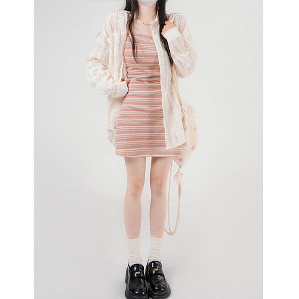 ボーダー服 優美なリブボーダーワンピース
