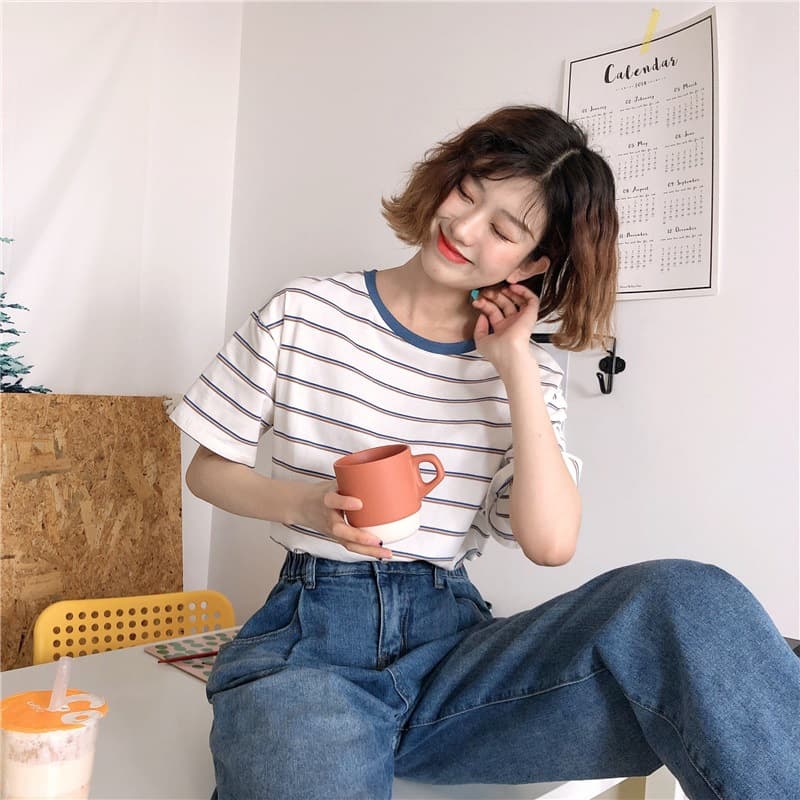 ボーダー服 爽やか配色リンガーボーダーＴシャツ