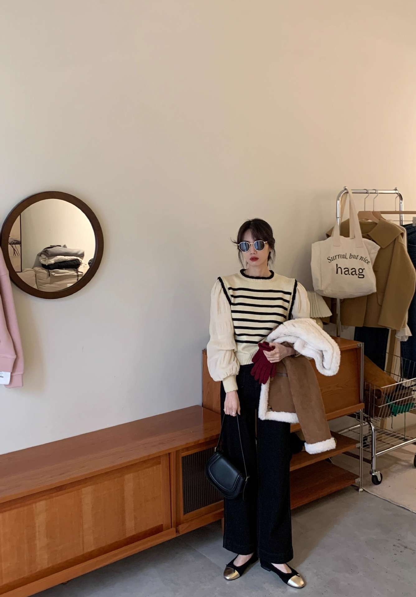 パフスリーブボーダーニット ボーダー服