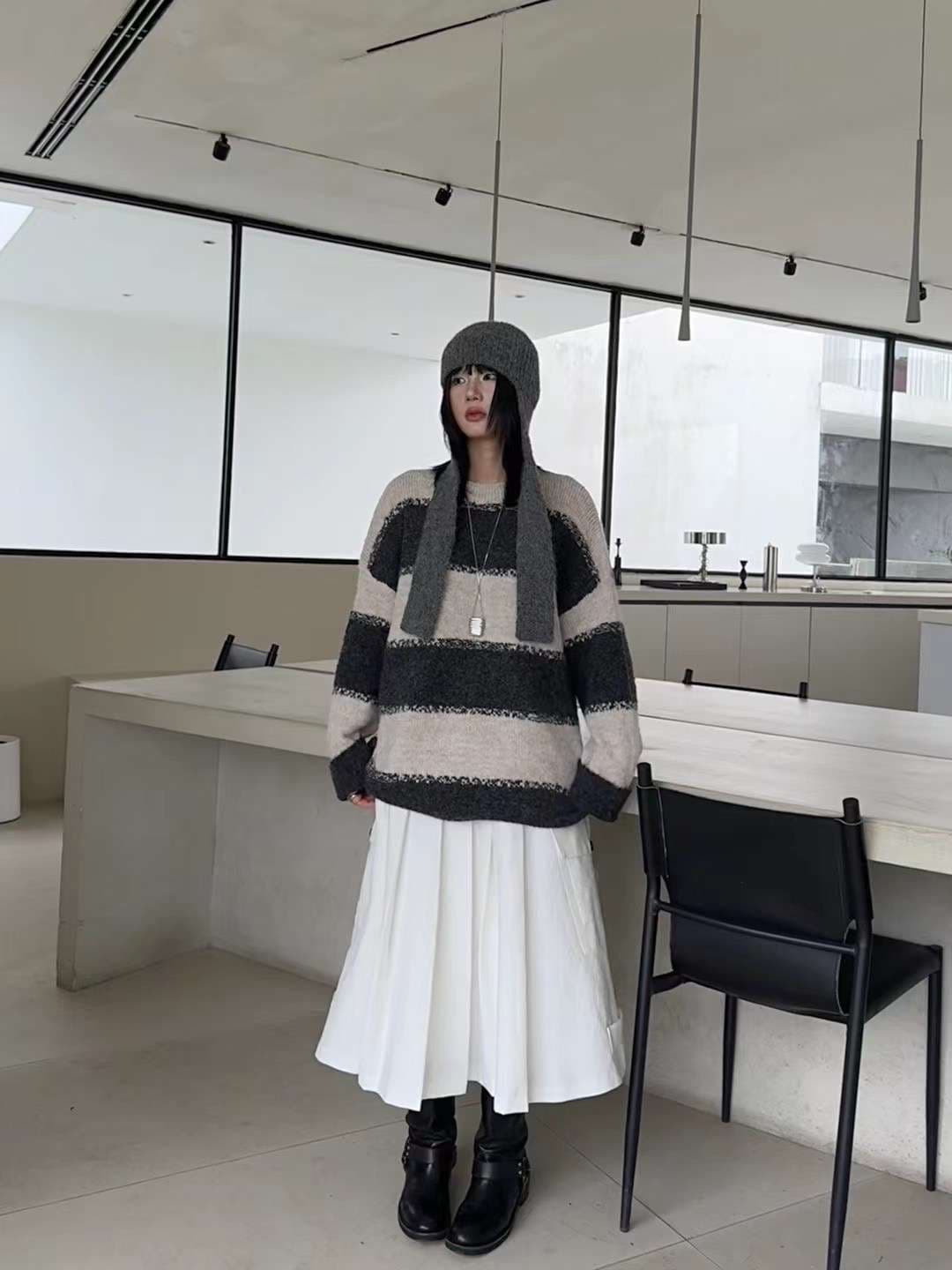 ふわもこボーダーオーバーサイズニット ボーダー服