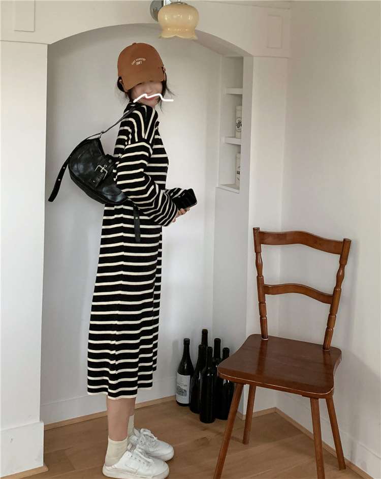 オーバーサイズVネックボーダーワンピース ボーダー服