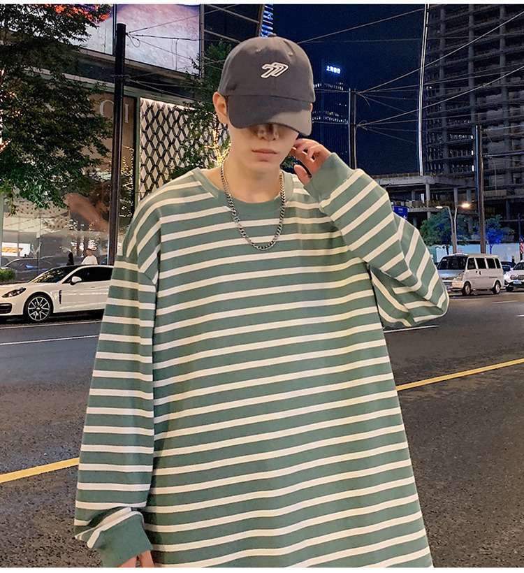 ゆったりオーバーサイズボーダーロングTシャツ ボーダー服
