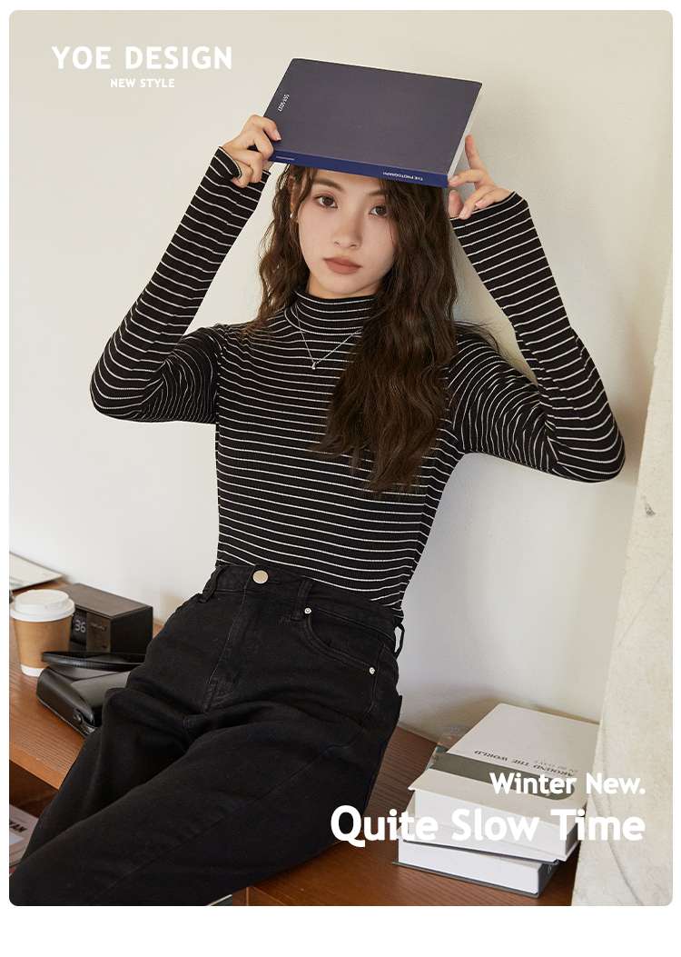 スリムフィットボーダータートルネック ボーダー服
