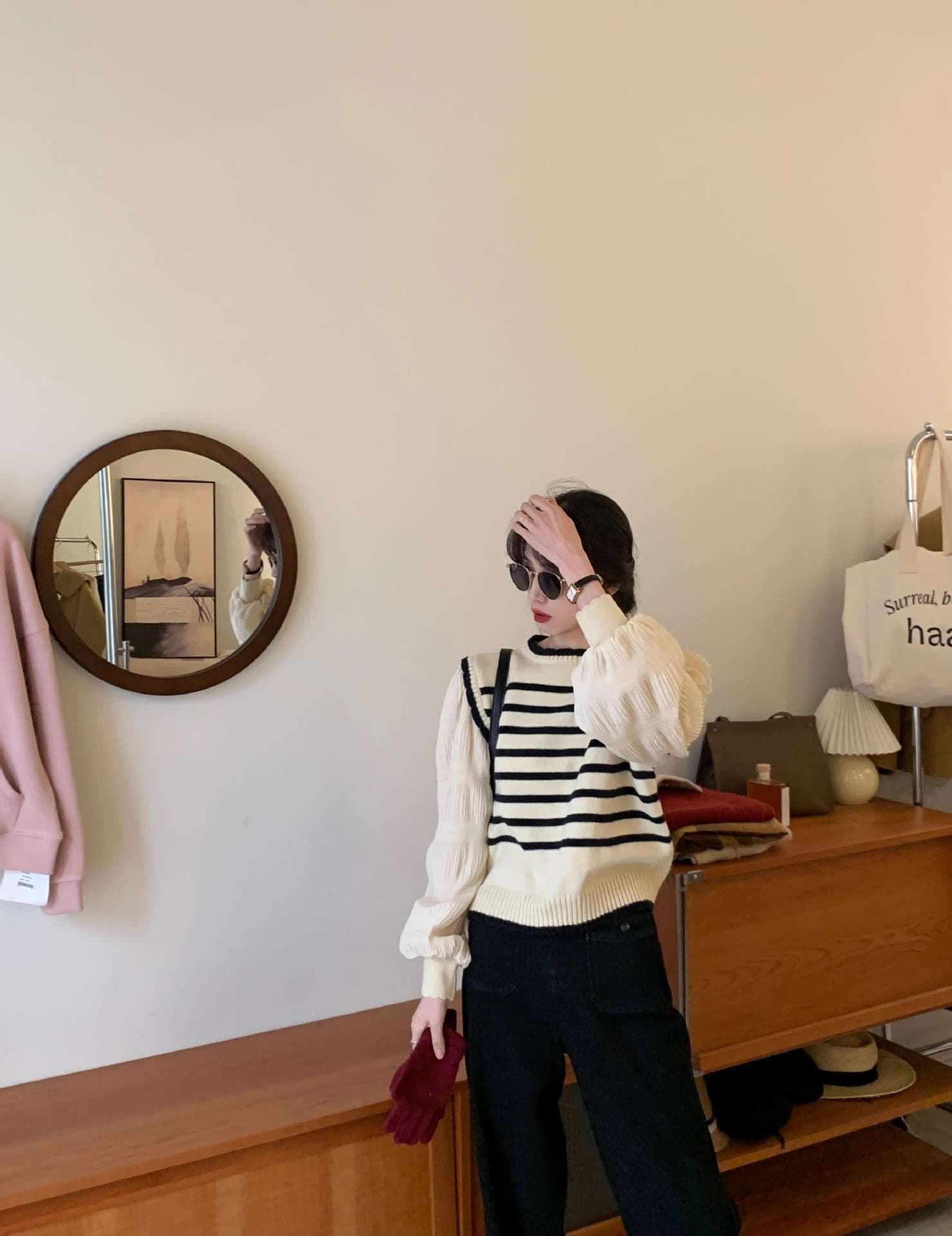 パフスリーブボーダーニット ボーダー服